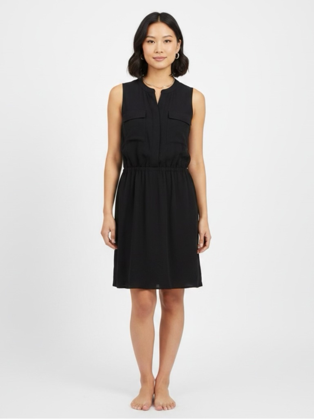 Madewell black 100% silk sleeveless button-front dress - Picture 3 of 5
